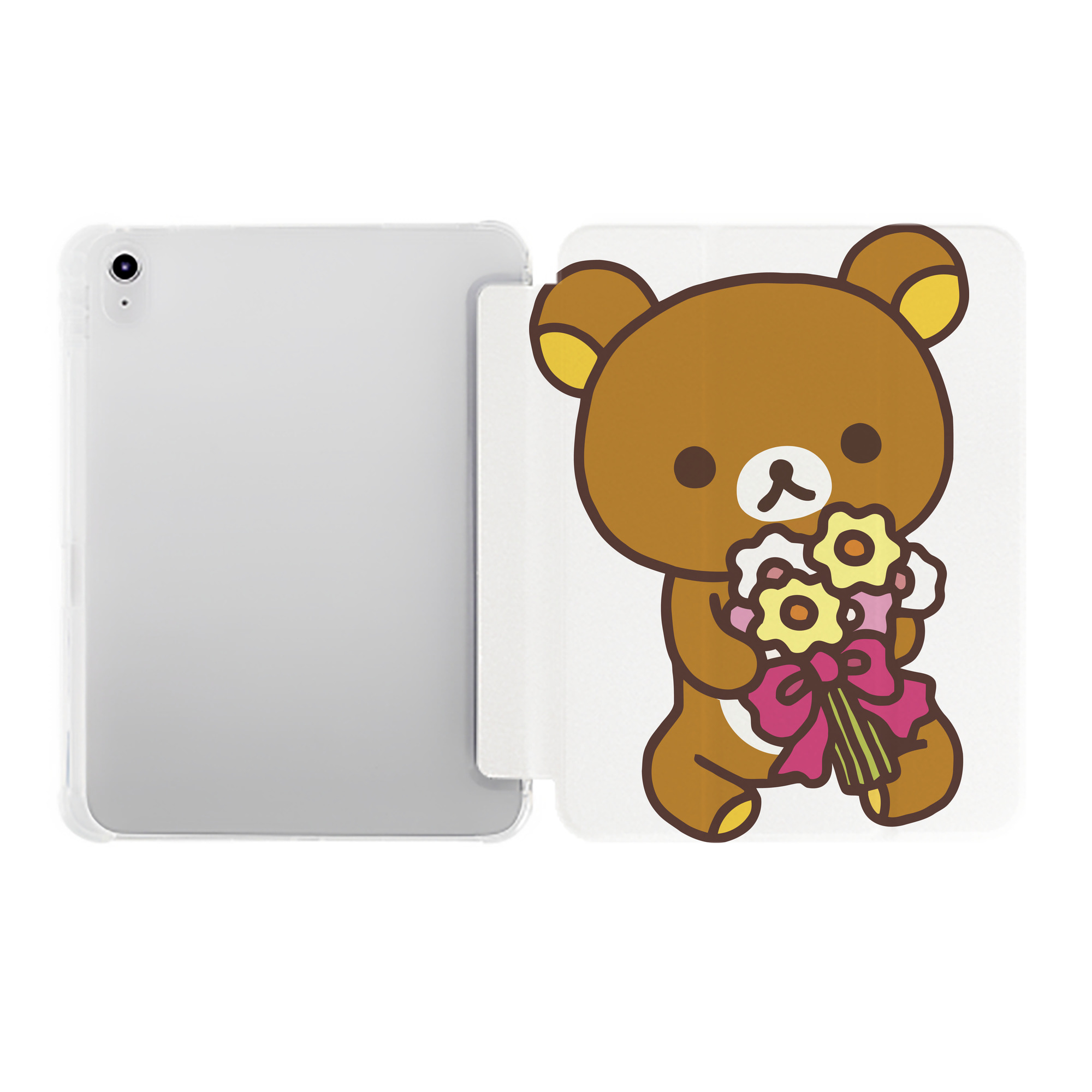 （画像用） リラックマ リラックマ キイロイトリ Rilakkuma Korilakkuma Kiiroitori IPad ケース ペン収納付き 三つ折りスタンド PUレザー×シリコン 対応機種9.5/10.5/10.9インチ